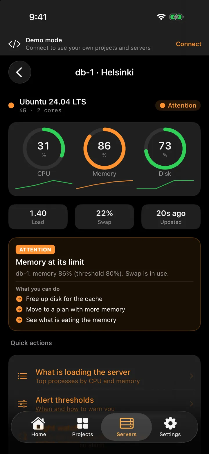 A server with an alert